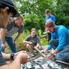 Randy Blood (far right) works with Geology students and Associate Professor Thomas Hegna in core sampling near Silver Creek, NY, in 2023.